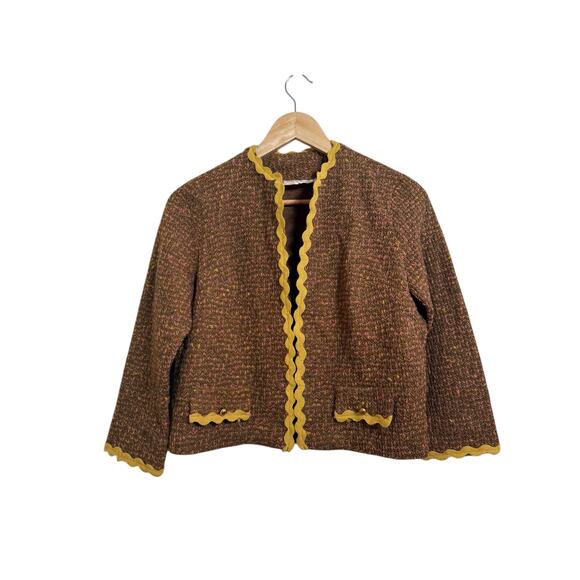 VINTAGE Women's Brown Yellow Susan Laurie 60s 70s 100% Wool Jacket Est. Small - Picture 1 of 6